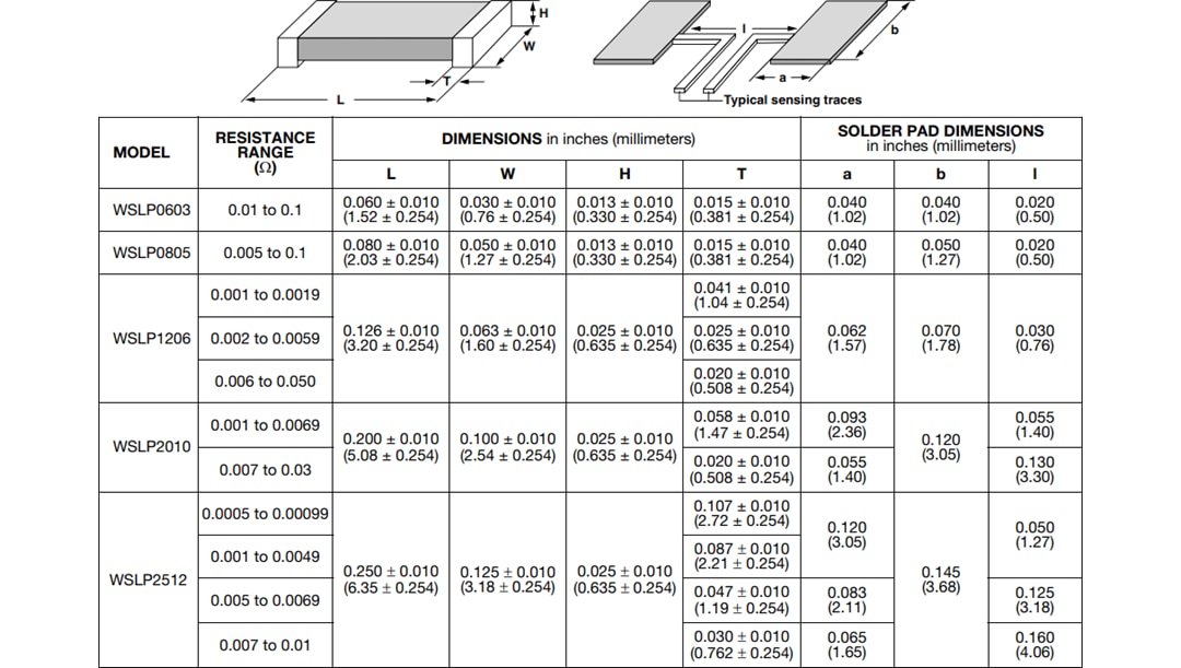 Mechanical Drawing - Vishay / Dale WSLP Very High Power Current Sense Resistors