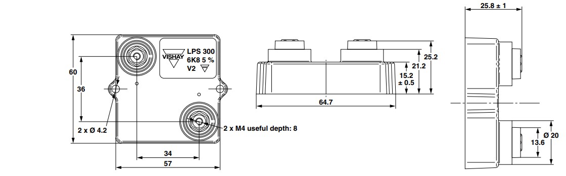 Mechanical Drawing - Vishay / Sfernice LPS300 Series Heatsink Mounted Power Resistors