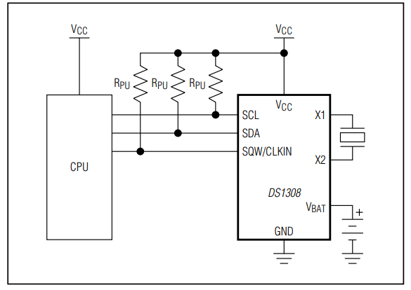 Application Circuit Diagram - Analog Devices / Maxim Integrated DS1308 Low-Current I²C RTC