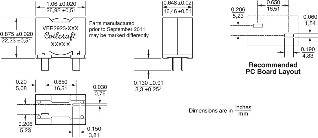 Coilcraft VER2923 Shielded Power Inductors