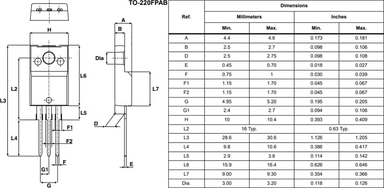 Mechanical Drawing - STMicroelectronics T-Series Logic Level Triacs