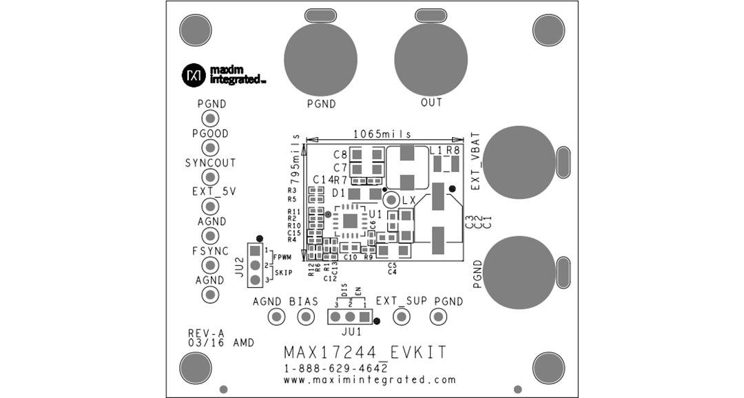 Mechanical Drawing - Analog Devices / Maxim Integrated MAX17245EVKIT Evaluation Kit