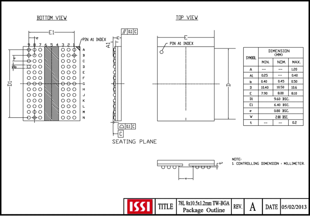 Mechanical Drawing - ISSI IS43/46TR 1-Gbit DDR3 SDRAM with ECC