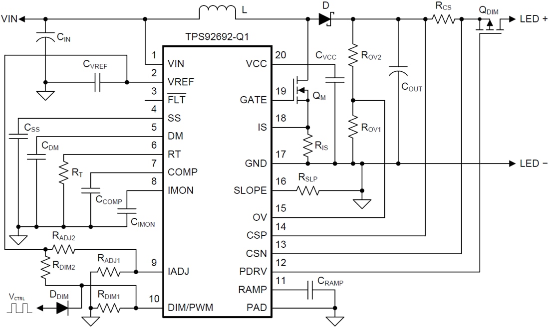 Application Circuit Diagram - Texas Instruments TPS92692/TPS92692-Q1 LED Controllers