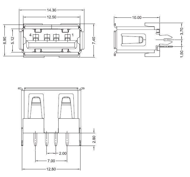 Chart - Kycon KUSBVLPX Low Profile USB 2.0 Receptacles
