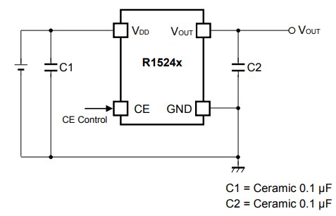Application Circuit Diagram - Nisshinbo R1524x Low Supply Current LDO Regulators