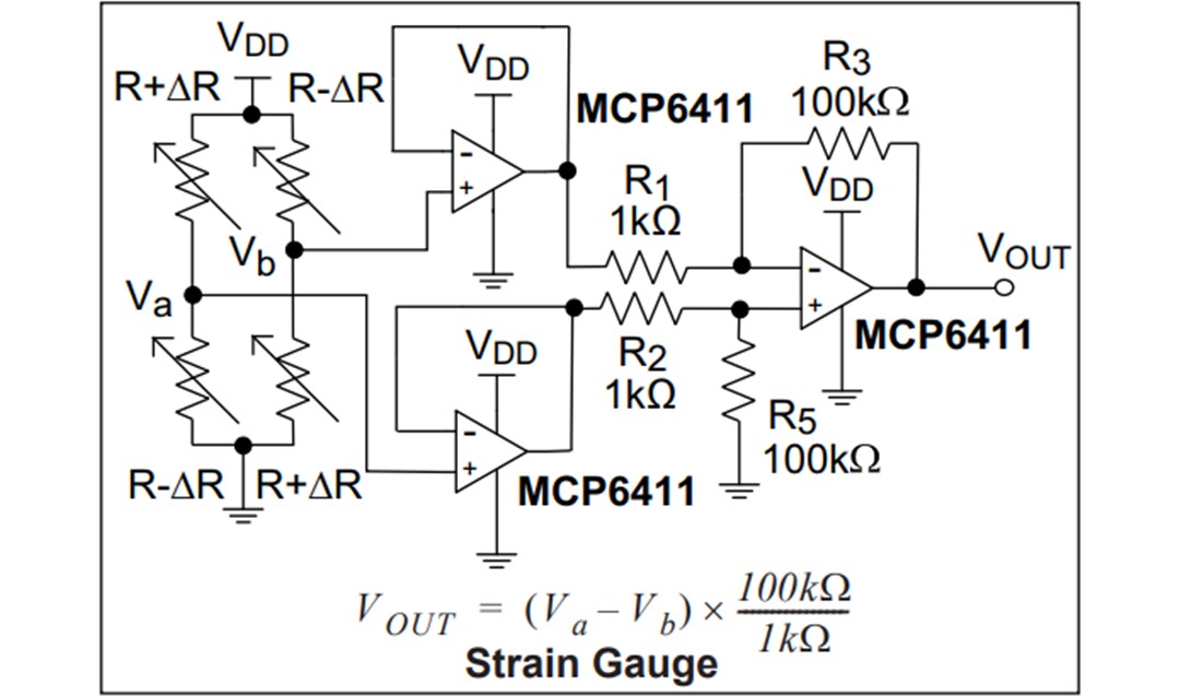 Application Circuit Diagram - Microchip Technology MCP6411 1MHz Operational Amplifier with EMI Filter