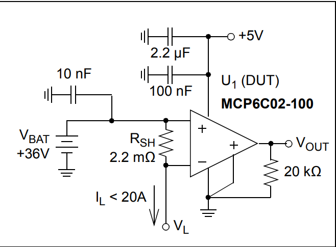 Application Circuit Diagram - Microchip Technology MCP6C02 High-Side Current Sense Amplifiers