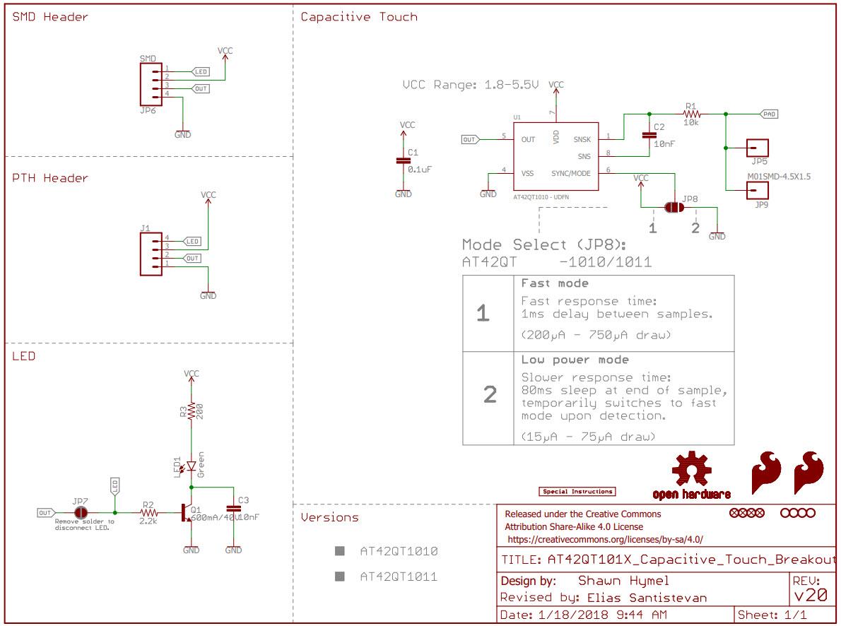 Schematic - SparkFun AT42QT1011 Capacitive Touch Breakout