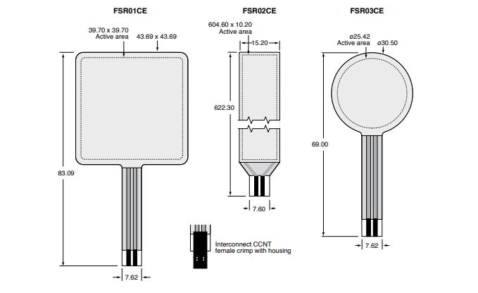 Mechanical Drawing - Ohmite FSR Force-Sensing Resistors