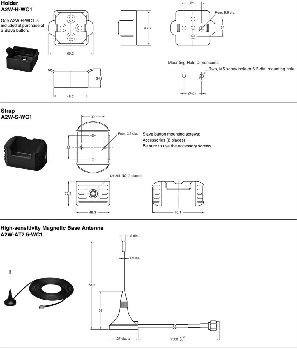 Mechanical Drawing - Omron Industrial Automation A2W Series Accessories
