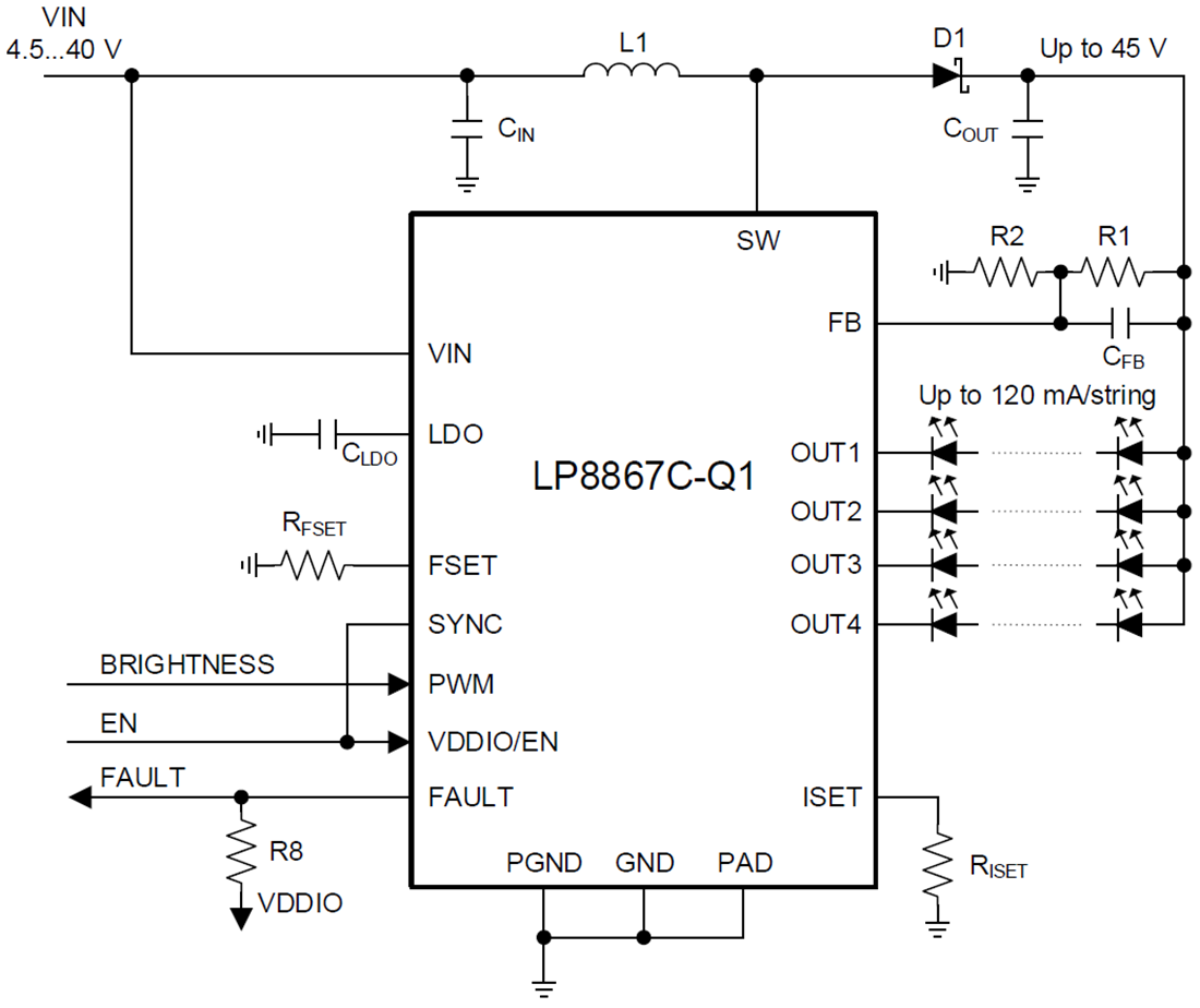 Schematic - Texas Instruments LP886xC-Q1 Automotive LED Driver