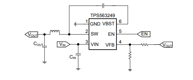 Schematic - Texas Instruments TPS563249 Step-Down Voltage Regulators
