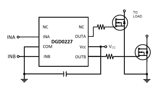 Application Circuit Diagram - Diodes Incorporated DGD0227 Low Side Gate Drivers