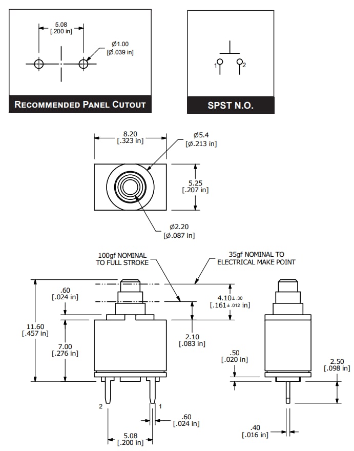 Mechanical Drawing - E-Switch TD1150 Detector Switch