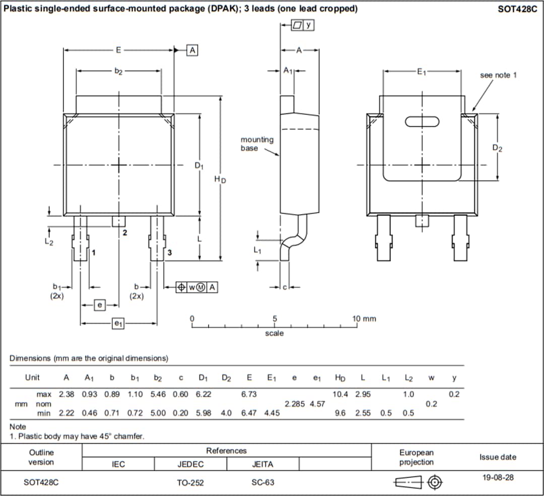 Mechanical Drawing - Nexperia MJD44H11A & MJD45H11A 80V 8A Bipolar Transistors
