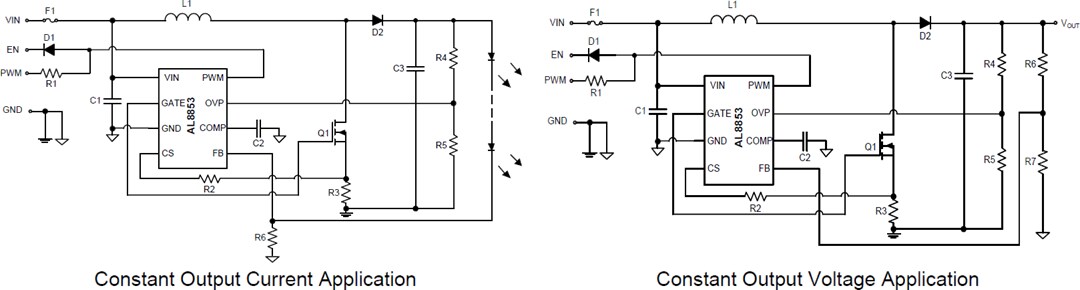 Application Circuit Diagram - Diodes Incorporated AL8853 High-Performance Boost LED Controller