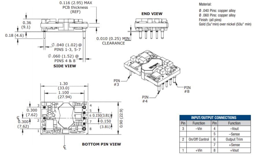 Mechanical Drawing - Murata UWS-Q12 Isolated DC-DC Converters