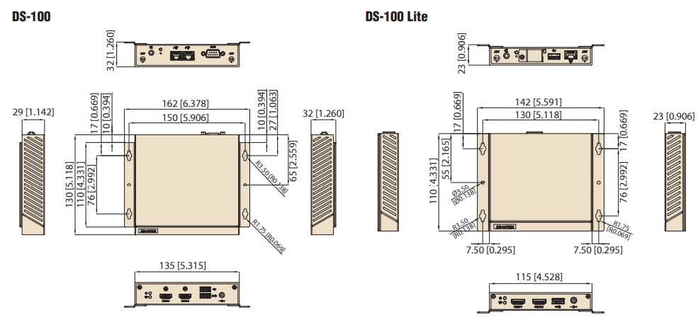 Mechanical Drawing - Advantech DS-100 / DS-100 Lite Digital Signage Players