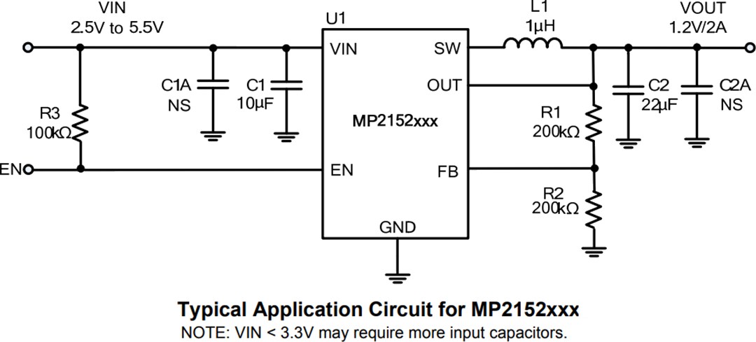 Application Circuit Diagram - Monolithic Power Systems (MPS) MP2152 Synchronous Step-Down Converters