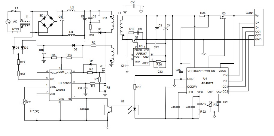 Application Circuit Diagram - Diodes Incorporated AP3303 Synchronous Rectification Switcher
