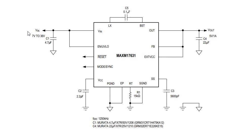 Application Circuit Diagram - Analog Devices Inc. MAXM17630, MAXM17631, & MAXM17632 Power Modules