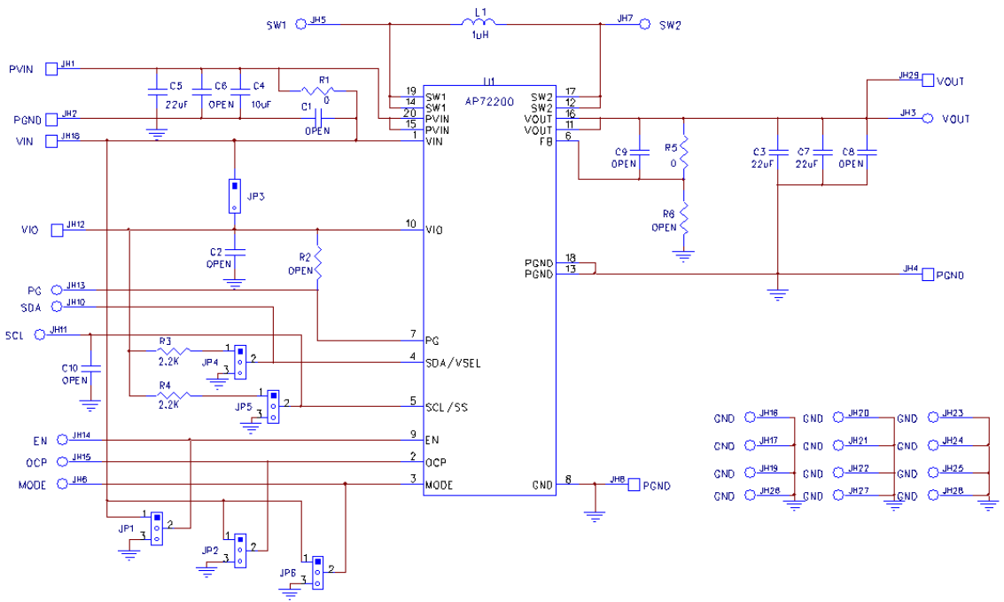 Schematic - Diodes Incorporated AP72200WLCSP-20-EVM Evaluation Module