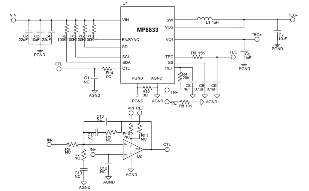 Schematic - Monolithic Power Systems (MPS) EV8833-D-01B Evaluation Board
