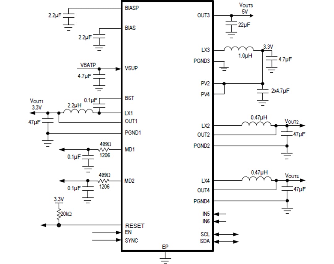 Application Circuit Diagram - Analog Devices Inc. MAX20430 Quad-Output Mini PMICs