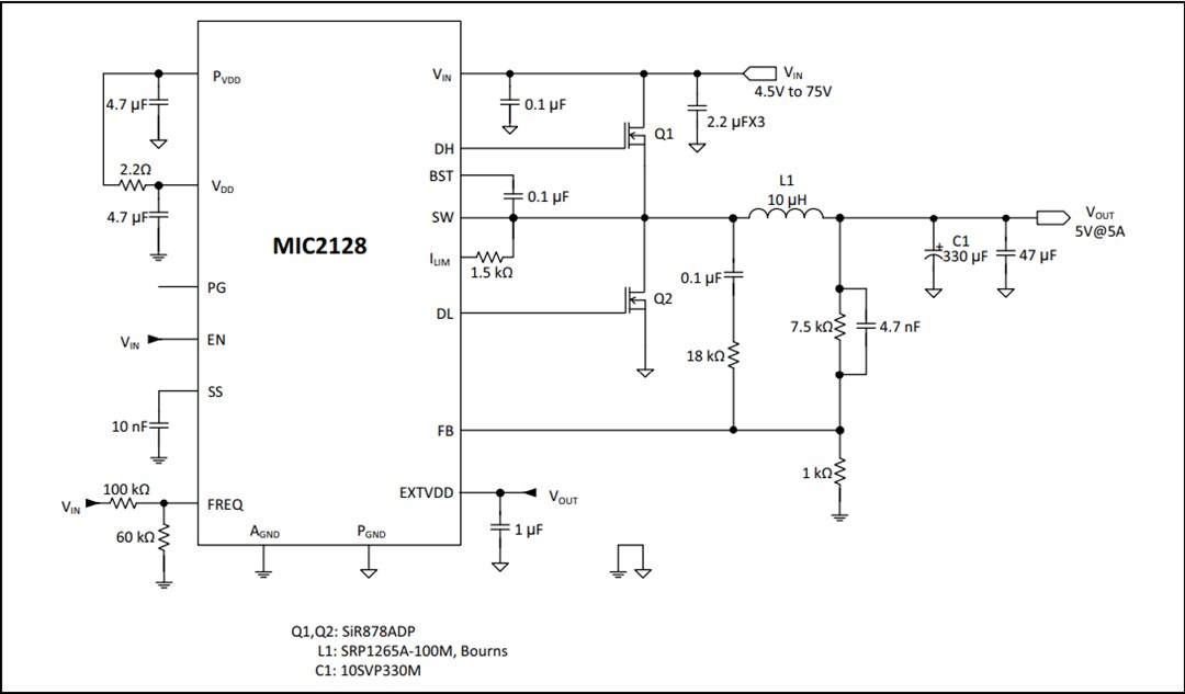 Application Circuit Diagram - Microchip Technology MIC2128 Synchronous Buck Controller