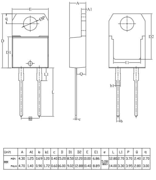 Mechanical Drawing - WeEn Semiconductors BYC30Y-600P Hyperfast Power Diode