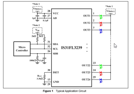 Application Circuit Diagram - Lumissil IS31FL3239 24-Channel LED Driver