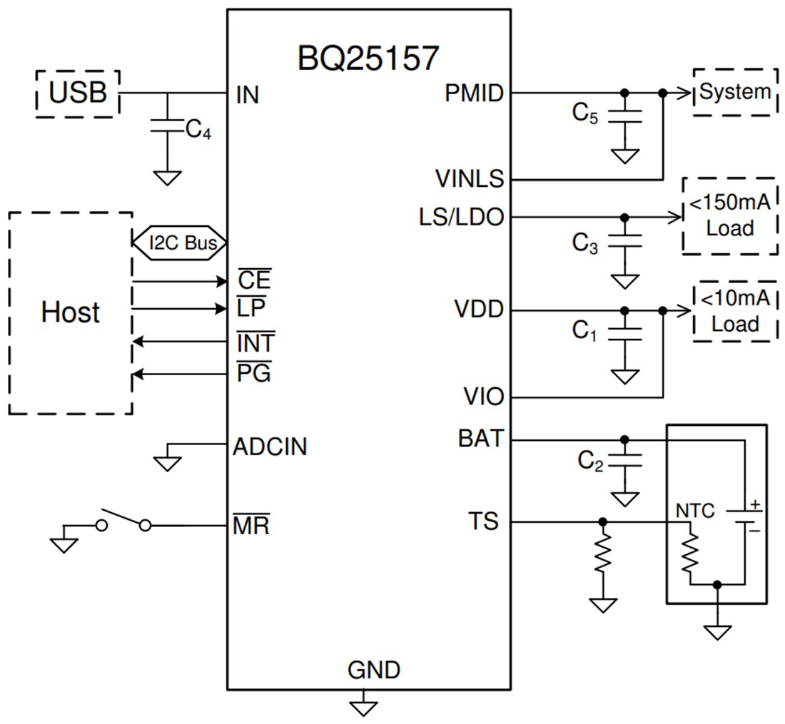 Schematic - Texas Instruments bq25157 1-Cell Linear Battery Charger