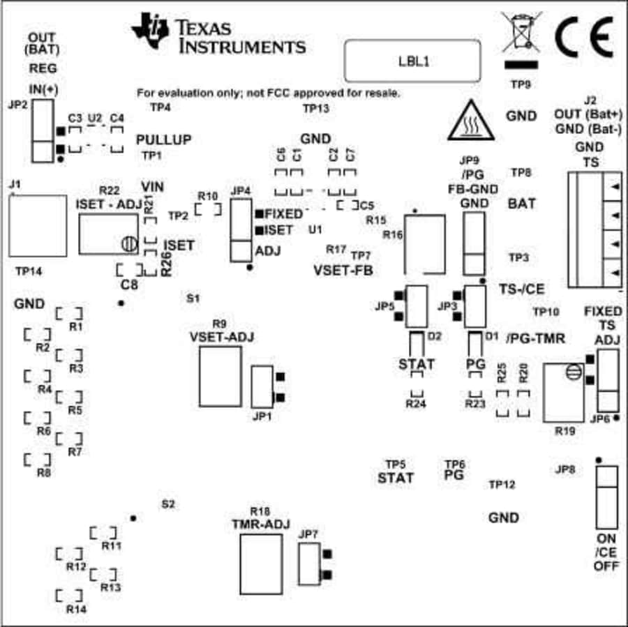 Mechanical Drawing - Texas Instruments bq25170EVM Battery Charger Evaluation Module