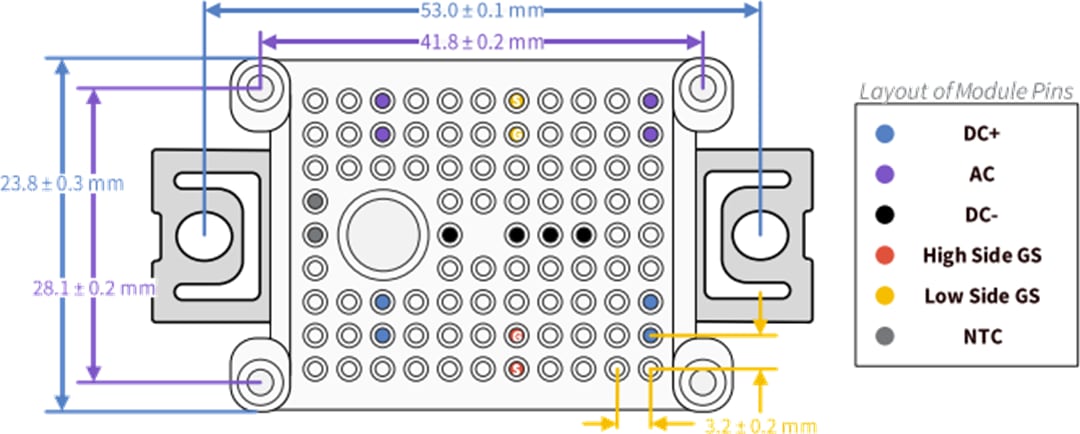 Mechanical Drawing - Wolfspeed WolfPACK™ Silicon-Carbide Power Modules