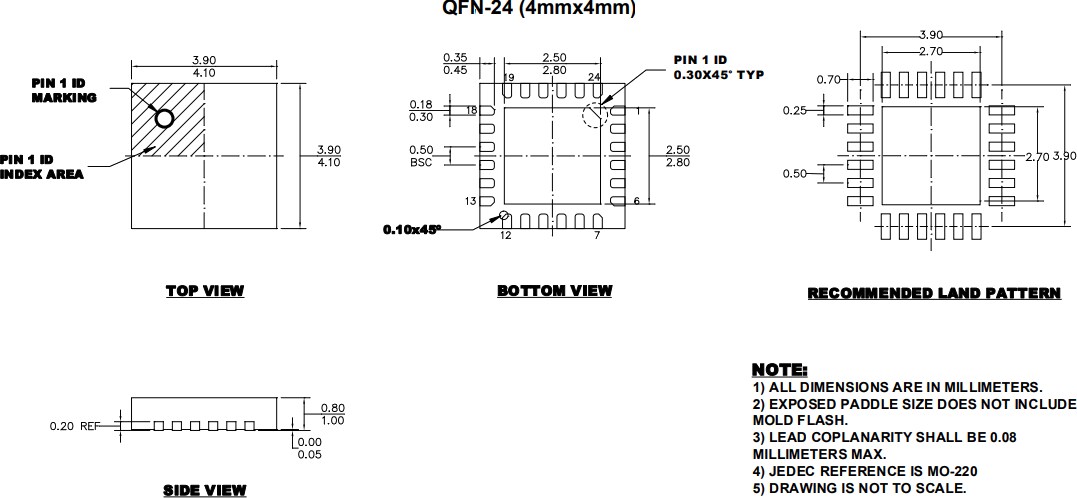 Mechanical Drawing - Monolithic Power Systems (MPS) MPQ3364-AEC1 Four-Channel WLED Driver