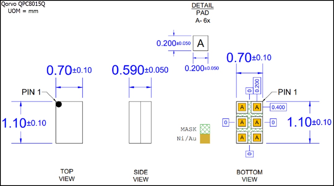 Mechanical Drawing - Qorvo QPC8015Q SPDT Routing Switch