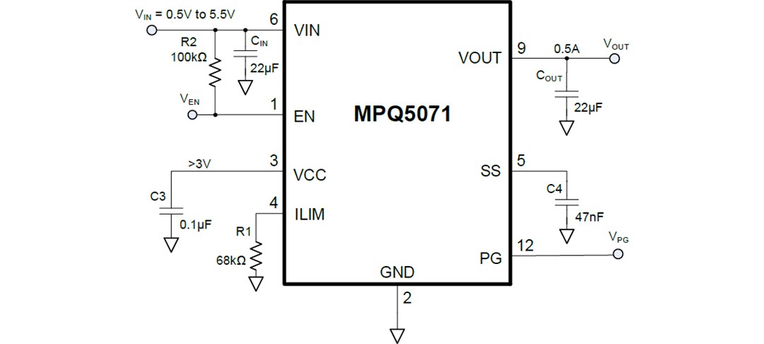 Application Circuit Diagram - Monolithic Power Systems (MPS) MPQ5071-AEC1 Programmable Load Switch