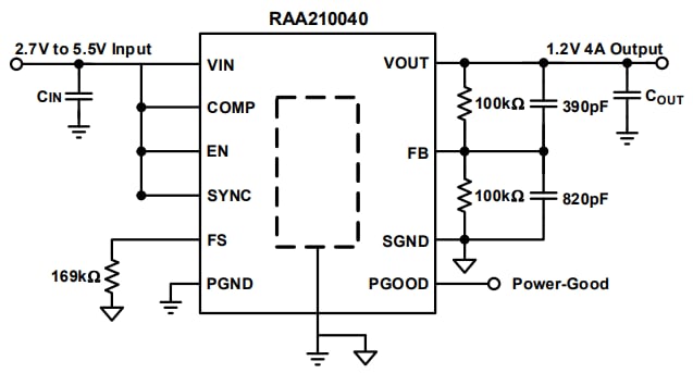 Application Circuit Diagram - Renesas Electronics RAA210040 Step-Down DC/DC Mini Modules