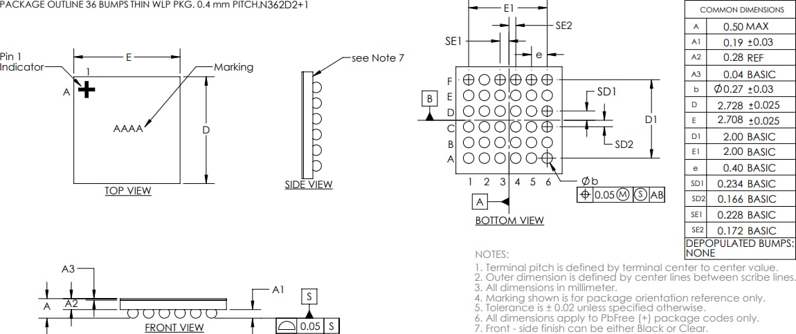 Mechanical Drawing - Analog Devices / Maxim Integrated MAX86176 PPG and ECG Analog Front-End (AFE)