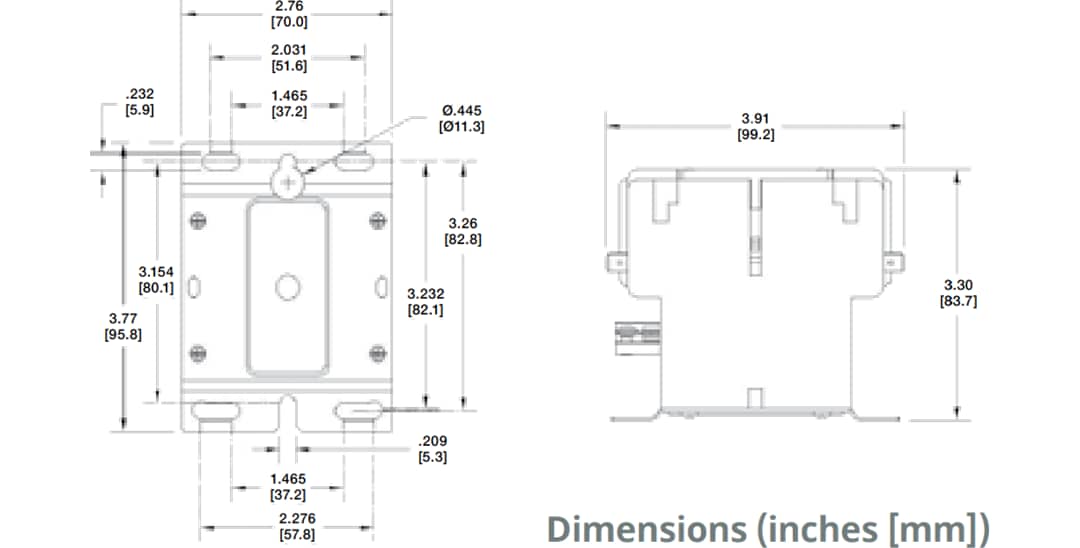 Mechanical Drawing - Hartland Controls / Littelfuse HCC 3-Pole 50-60FLA Definite Purpose Contactors