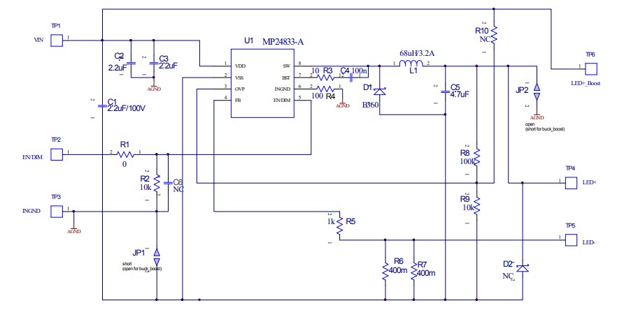 Schematic - Monolithic Power Systems (MPS) EV24833-A-N-00A Evaluation Board