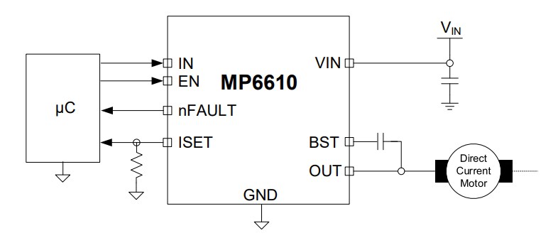 Application Circuit Diagram - Monolithic Power Systems (MPS) MP6610 55V 3A Half-Bridge Power Drivers