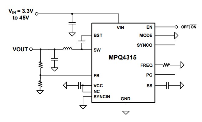 Application Circuit Diagram - Monolithic Power Systems (MPS) MPQ4315 Synchronous Step-Down Converters
