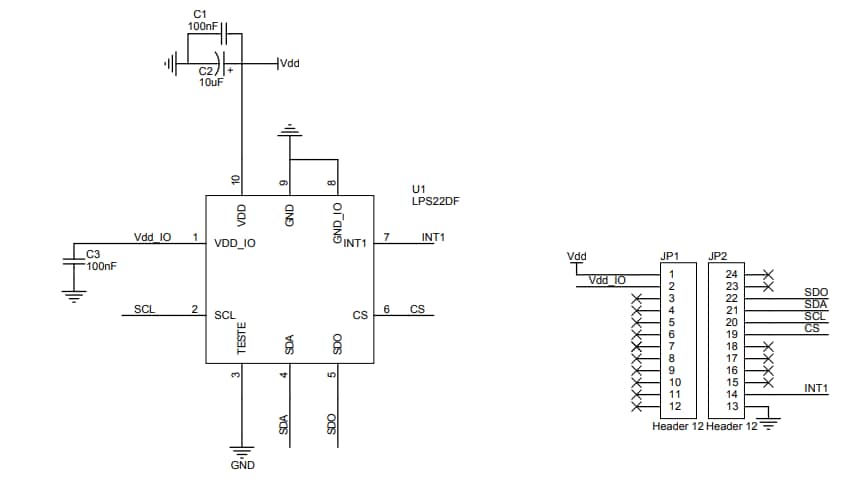 Schematic - STMicroelectronics STEVAL-MKI224V1 LPS22DF Adapter Board