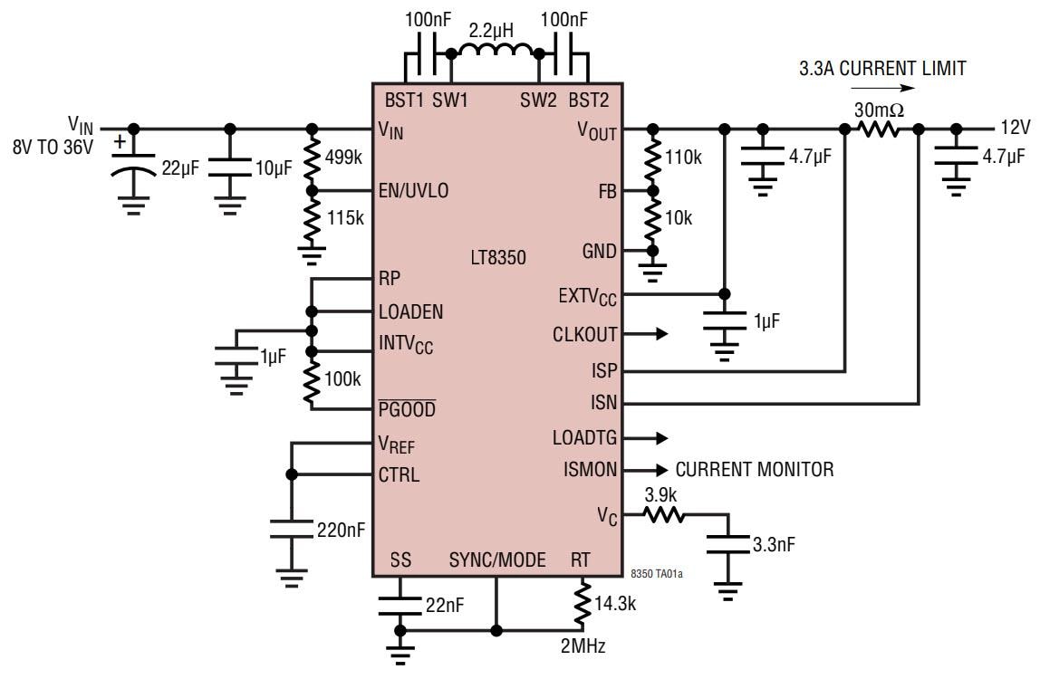 Application Circuit Diagram - Analog Devices Inc. LT8350/LT8350S Synchronous Buck-Boost Converters