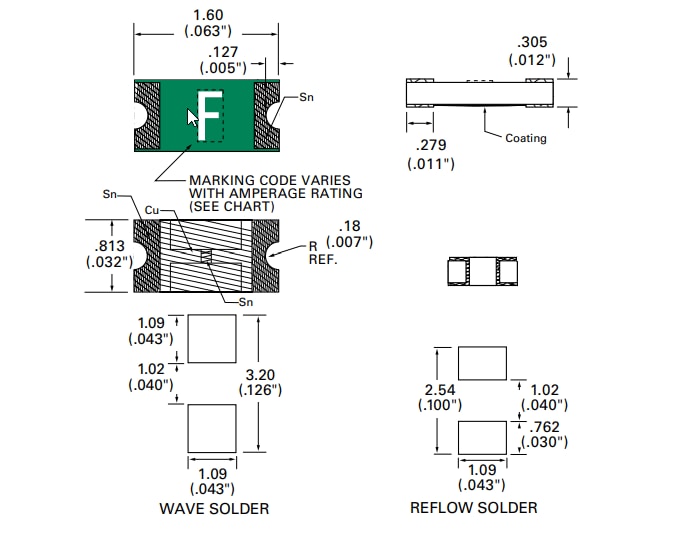 Mechanical Drawing - Littelfuse 494 Series Surface Mount Fuses