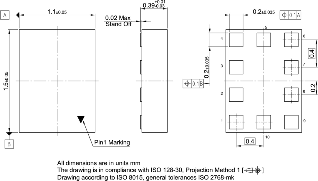 Mechanical Drawing - Infineon Technologies BGSA144ML10 Ultra High RF Antenna Tuning Switch