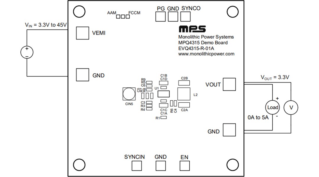 Mechanical Drawing - Monolithic Power Systems (MPS) EVQ4315-R-01A Evaluation Board