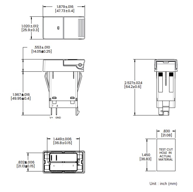 Mechanical Drawing - Carling Technologies CHG USB CV-Chargers